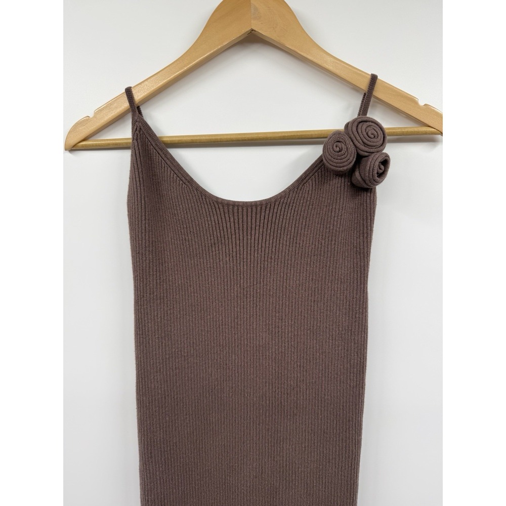LPA REVOLVE Dara Midi Dress Bodycon Ribbed SZ M Rosette Adjustable Strap Stretch - Picture 5 of 12